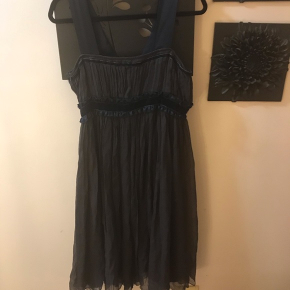 Silk navy evening dress with velvet detailing - Picture 6 of 11